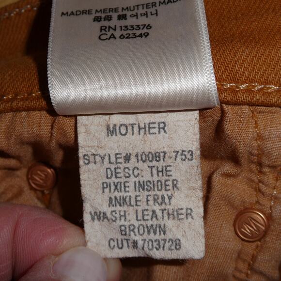 Mother Pixie Insider Ankle Fray Jeans in Play Date 27 Brown Button Fly Stretch - Picture 11 of 11